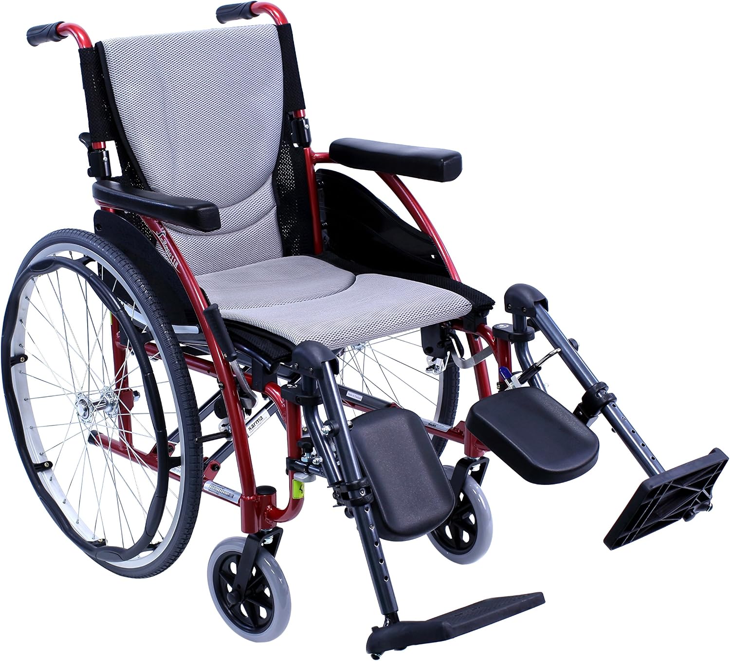 Karman 25 lbs Ergonomic Wheelchair with Removable Footrest 18" Silver