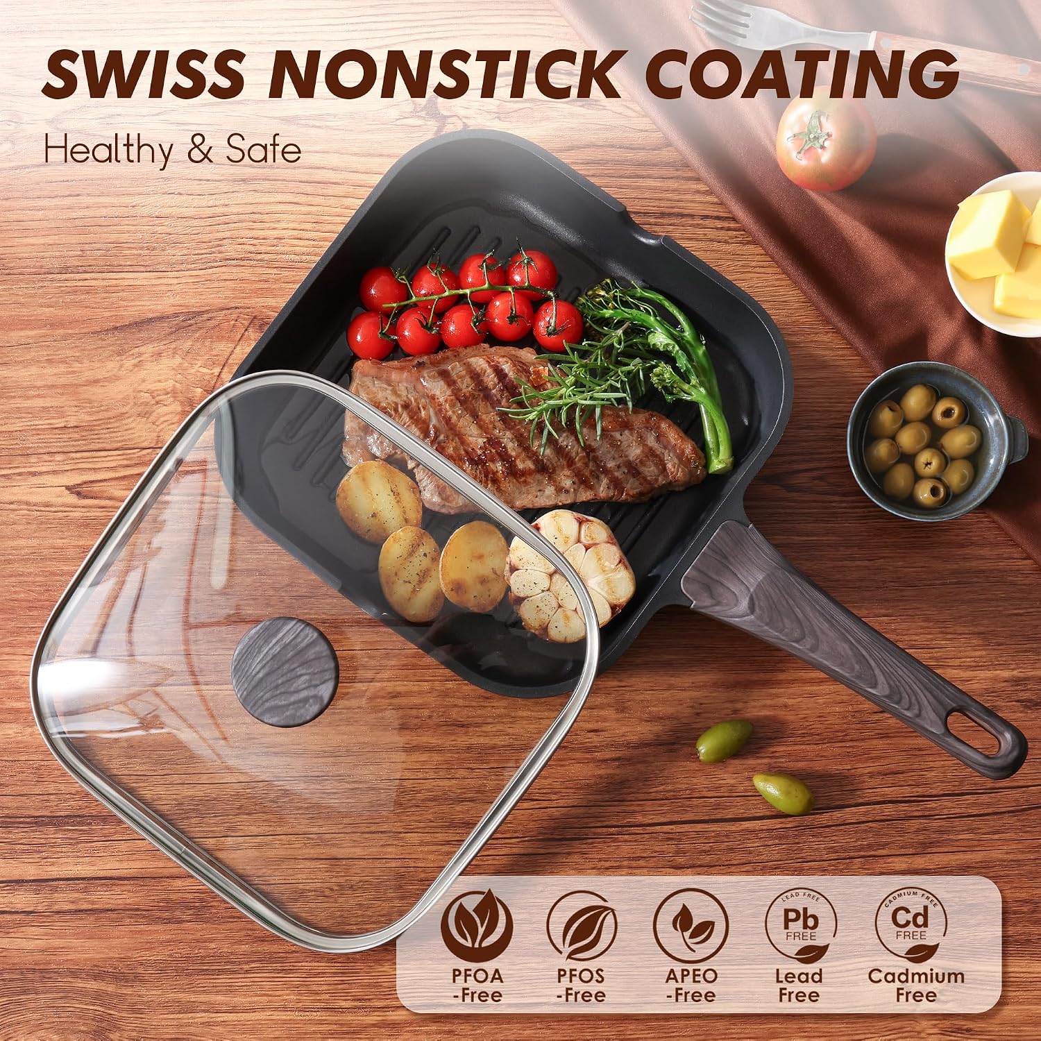 SENSARTE Nonstick Griddle Grill Pan, Pro-Grid Reversible Grill & Griddle Pan, Two Burner Cast Aluminum