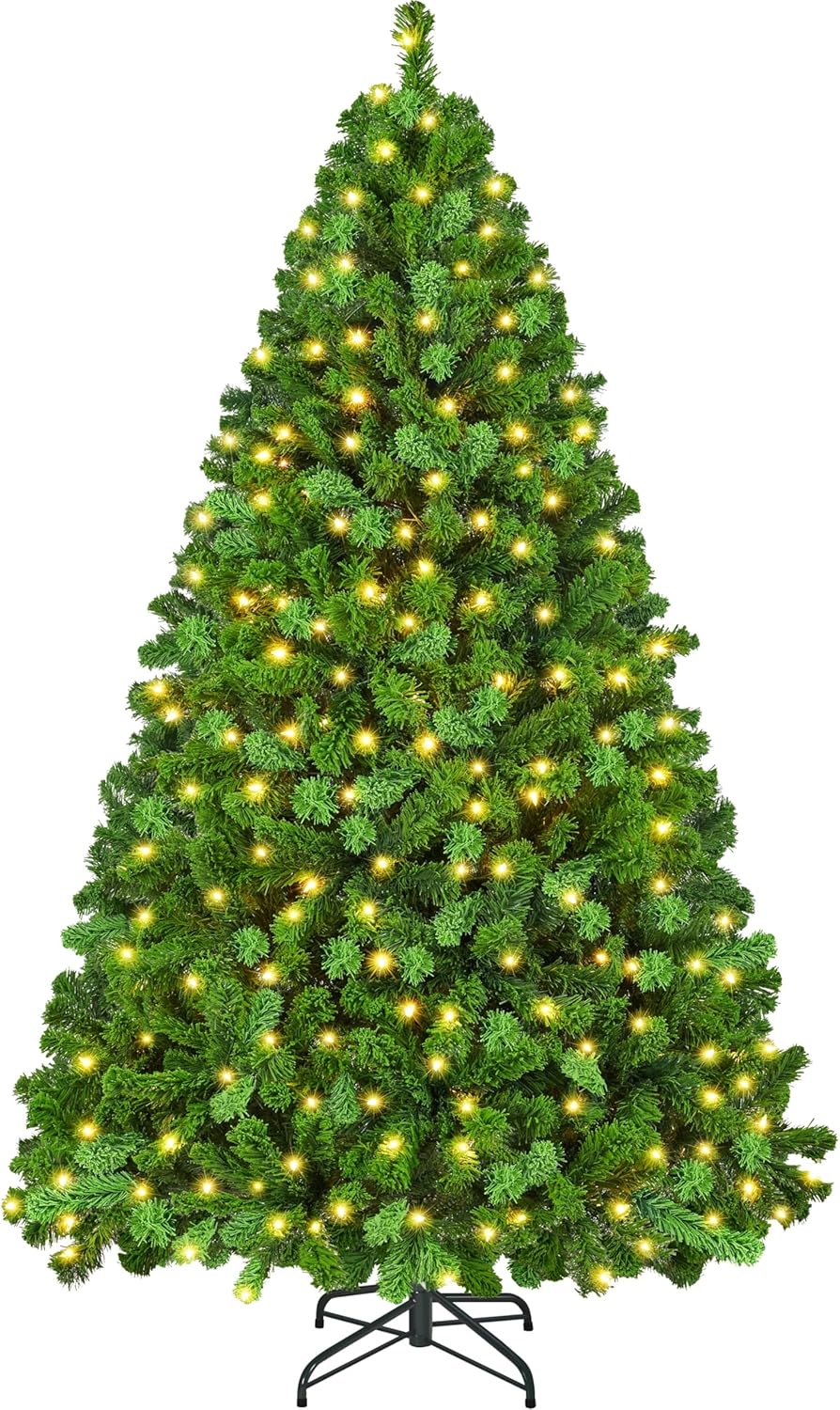 Yaheetech 7.5ft Pre-Lit Snow Flocked Artificial Christmas Tree, 550 Lights