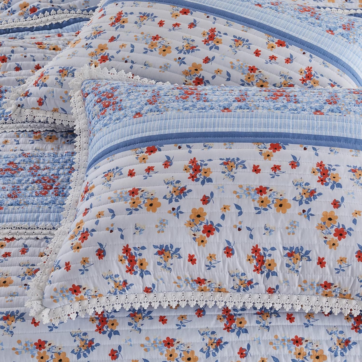 Greenland Home Fashions Ultra-Soft, Reversible, Brushed Microfiber Quilt Set, 3-Piece Full/Queen, Misty Bloom