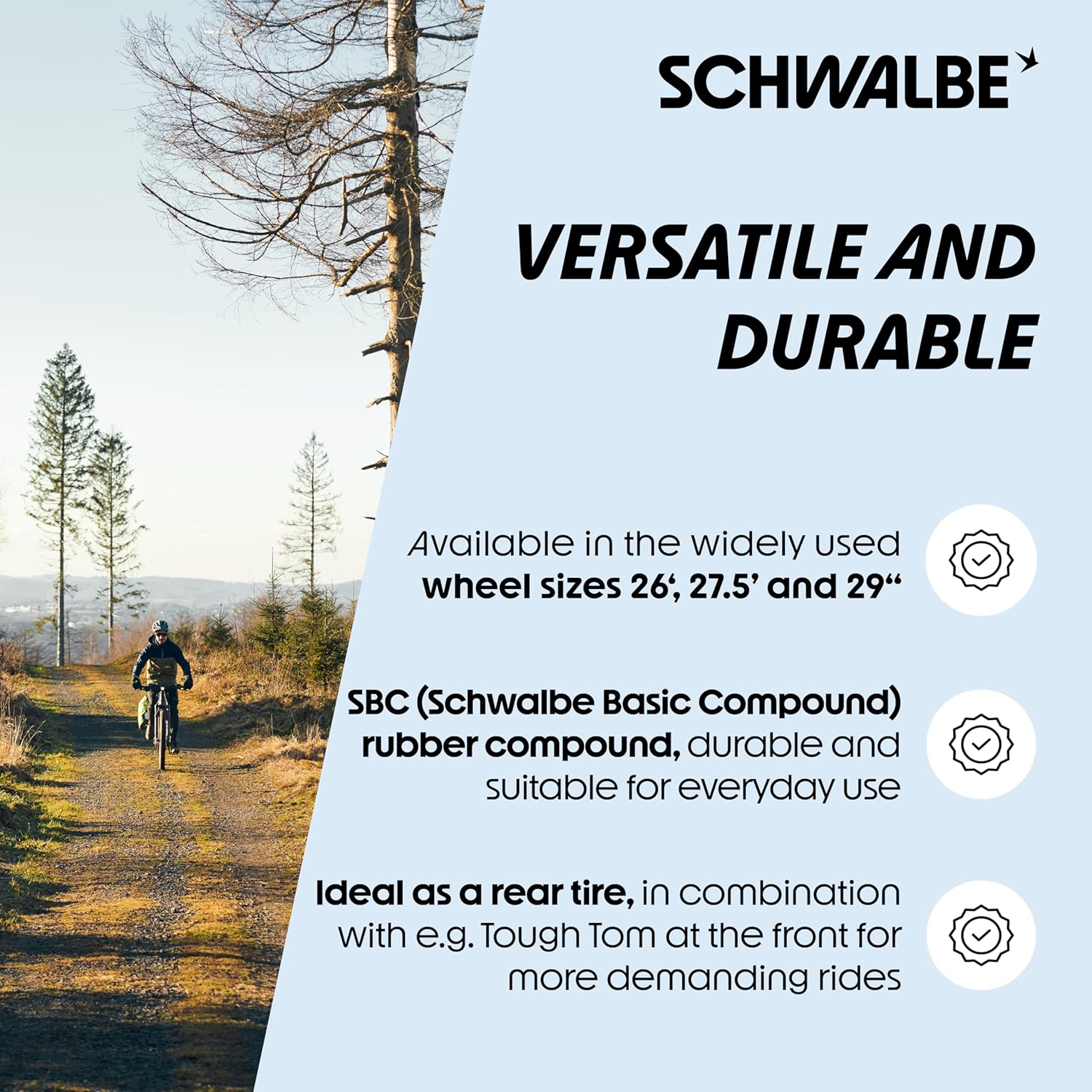 Schwalbe Rapid Rob MTB Bike tire – 26/27.5/29 inches – XC Profile, K-Guard Puncture Protection – Rear tire for Mountain Bikes – Schwalbe MTB tire