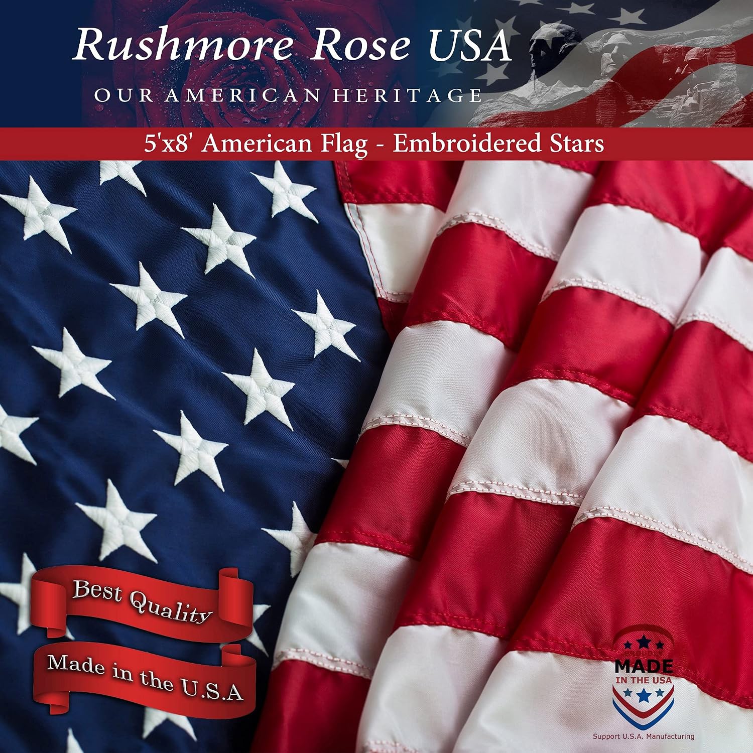 American Flag Made in USA | American Flags for Outside 3X5 | Premium US Flag 3X5 Heavy Duty Outdoor with Embroidered Stars and Sewn Stripes.