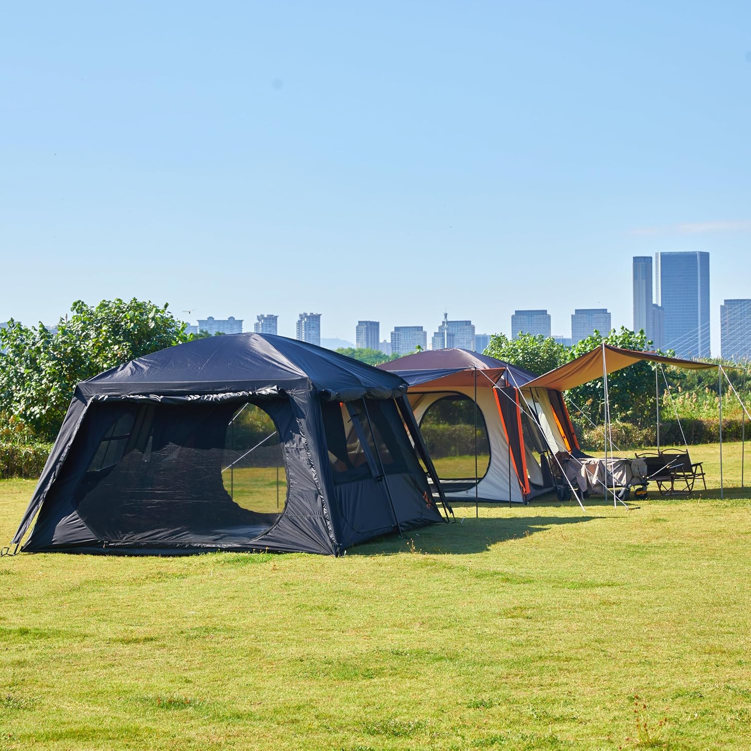 KTT Extra Large Tent 12-14 Person, Family Cabin Tents, 2 Rooms, Straight Wall, 2 Doors 4 Windows with Mesh, Waterproof, Double Layer
