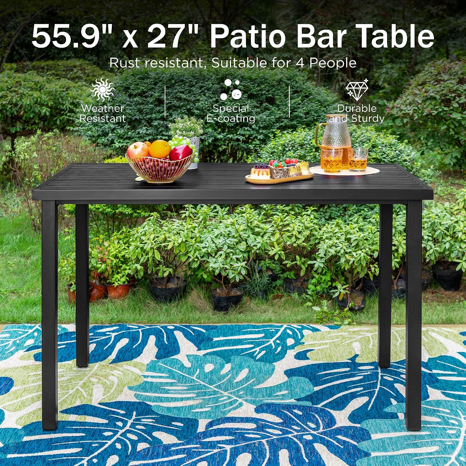 PHI VILLA Outdoor Bar Set 3 PCS Patio Bistro Table & Swivel Stools