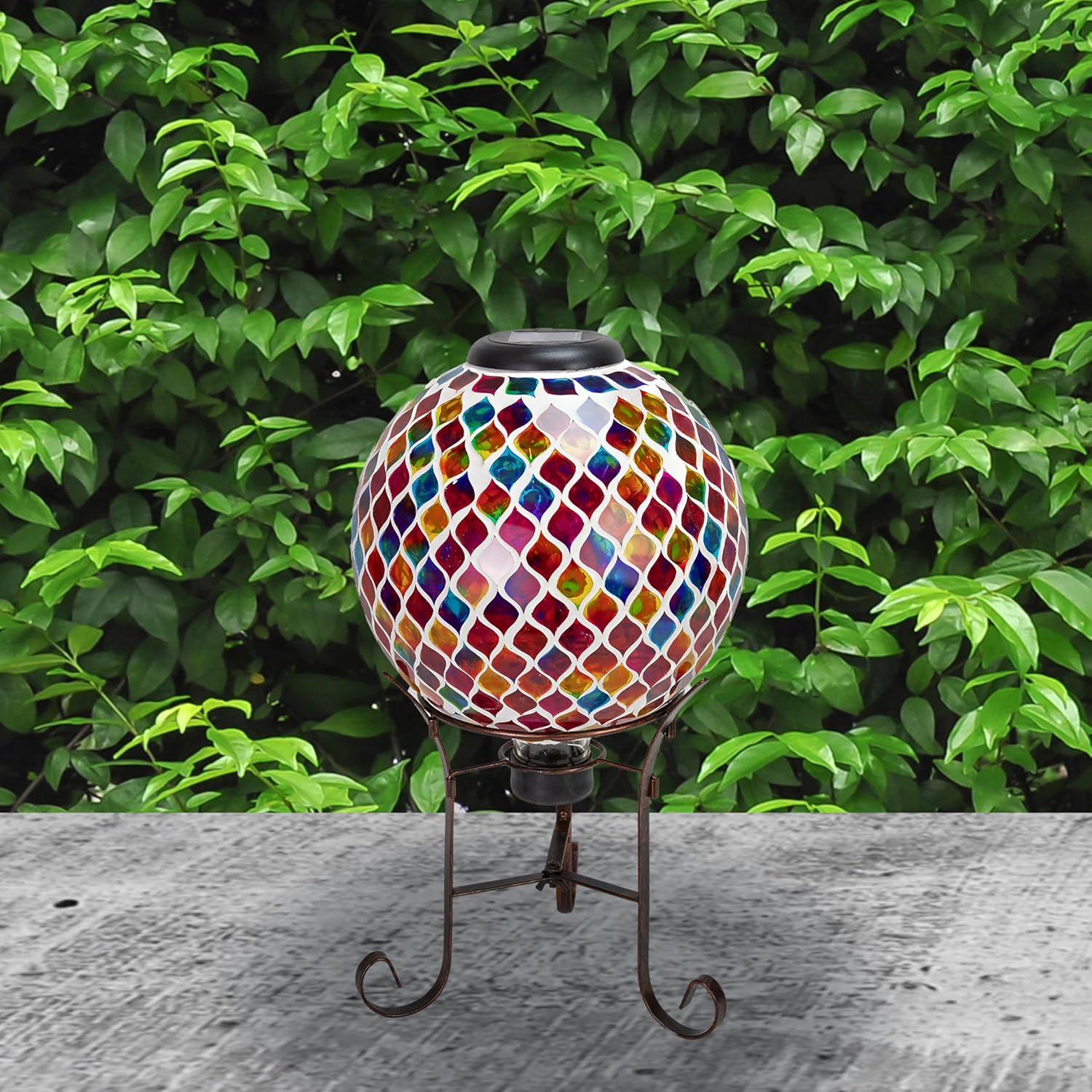 Sunnydaze Solar Gazing Ball for Garden, Mosaic Cool Blooms