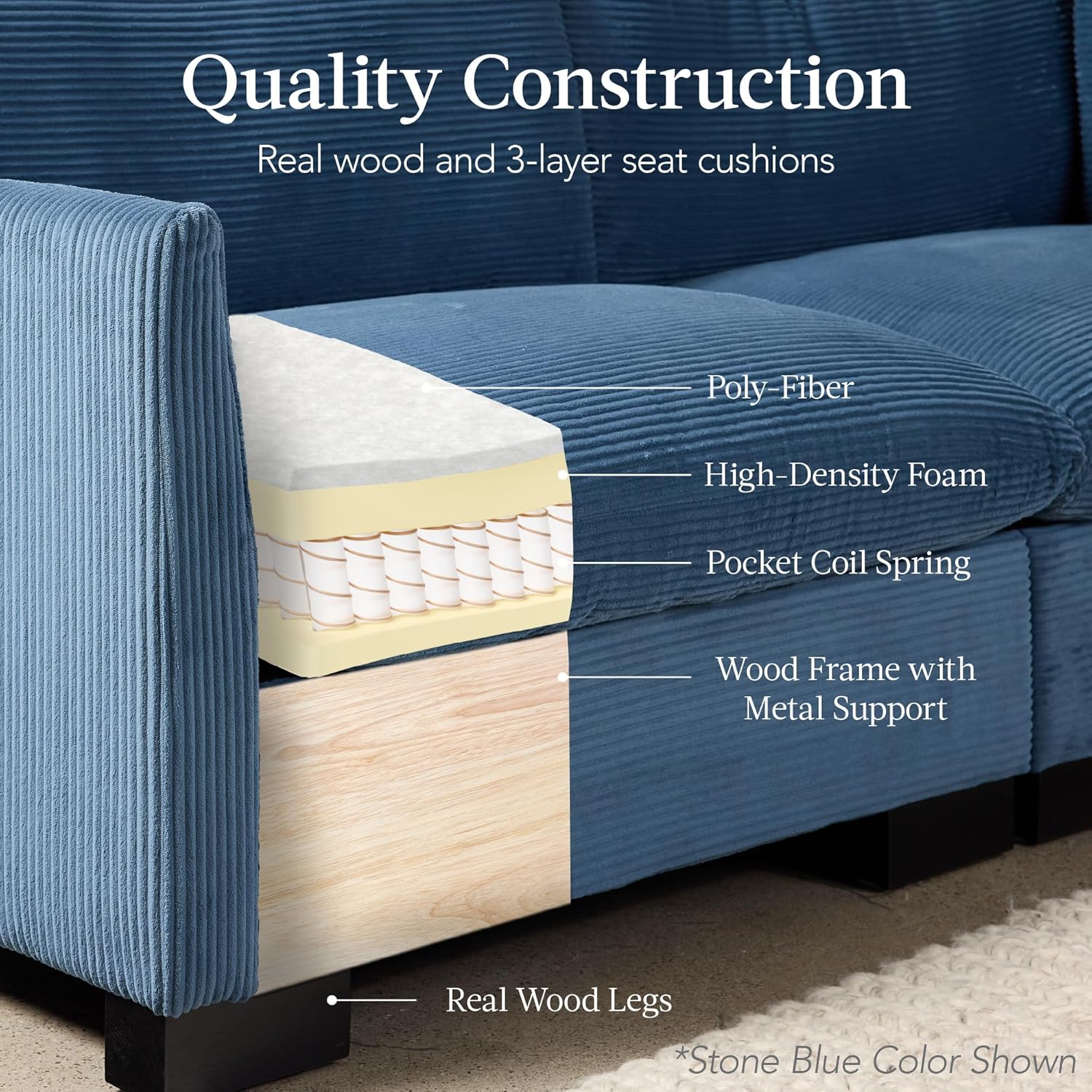 Best Choice Products Upholstered Sectional Sofa for Home, Apartment, Dorm, Bonus Room, Compact Spaces w/Chaise Lounge, 3-Seat, L-Shape Design