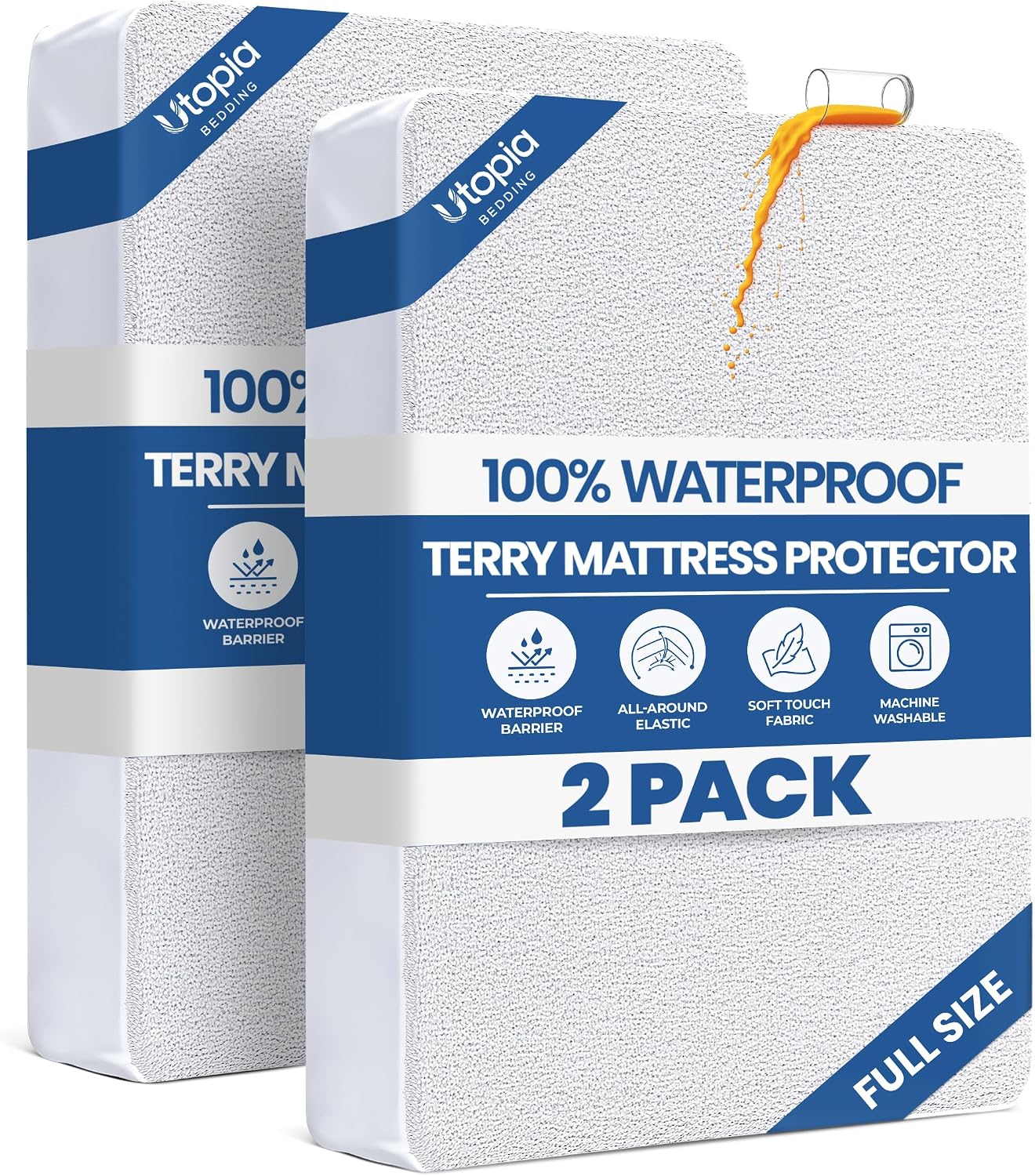 Waterproof Queen Size Mattress Protector fits Upto 17" deep Mattresses | Utopia Bedding 200 GSM Soft & Breathable Mattress Cover, Dirt-Proof, Noiseless, Machine Washable Fitted Sheet Style, White