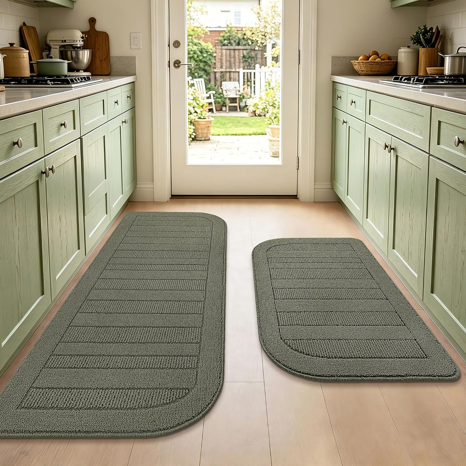 BEQHAUSE 30x18 Inch Kitchen Rugs Non Slip Washable Kitchen Sink Rug, Green