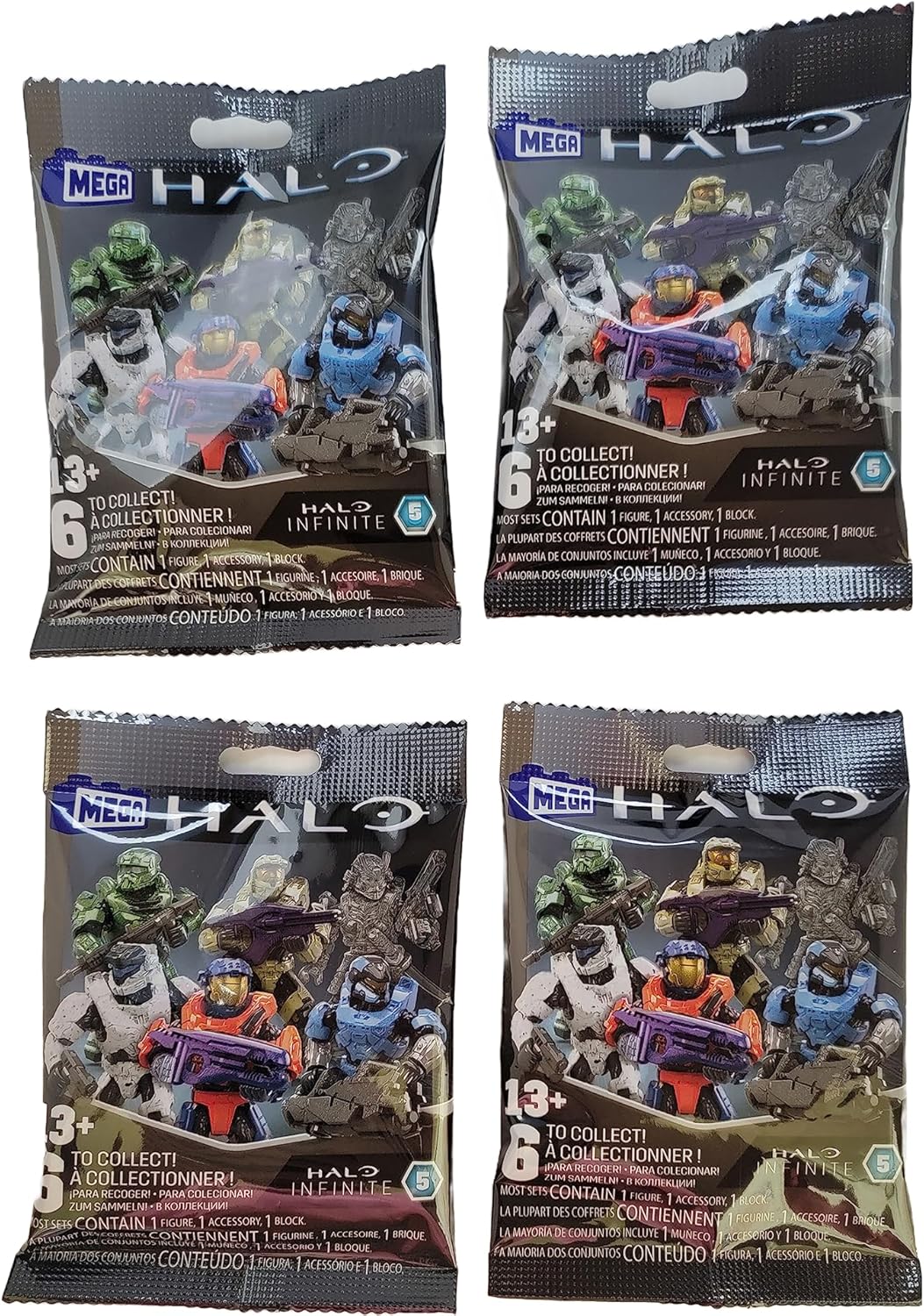 Mega Construx Halo Infinite Series 5 Mini Figures – Pack of 4 Blind-Bag Spartans | Collectible 2″ Buildable Figures | Ages 13+