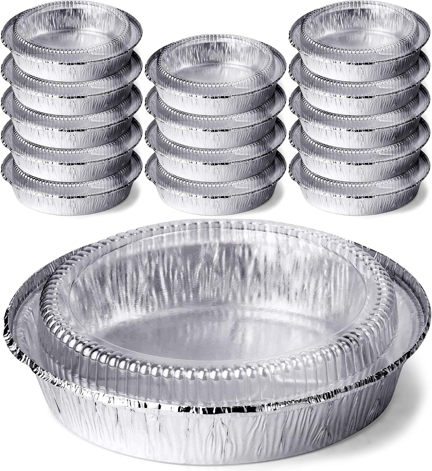 14 Round Aluminum Pans with Dome Lid, 9 Inch Heavy Duty Tin Foil Pans, Perfect for Reheating, Baking, Roasting, Meal Prep, To-Go Containers