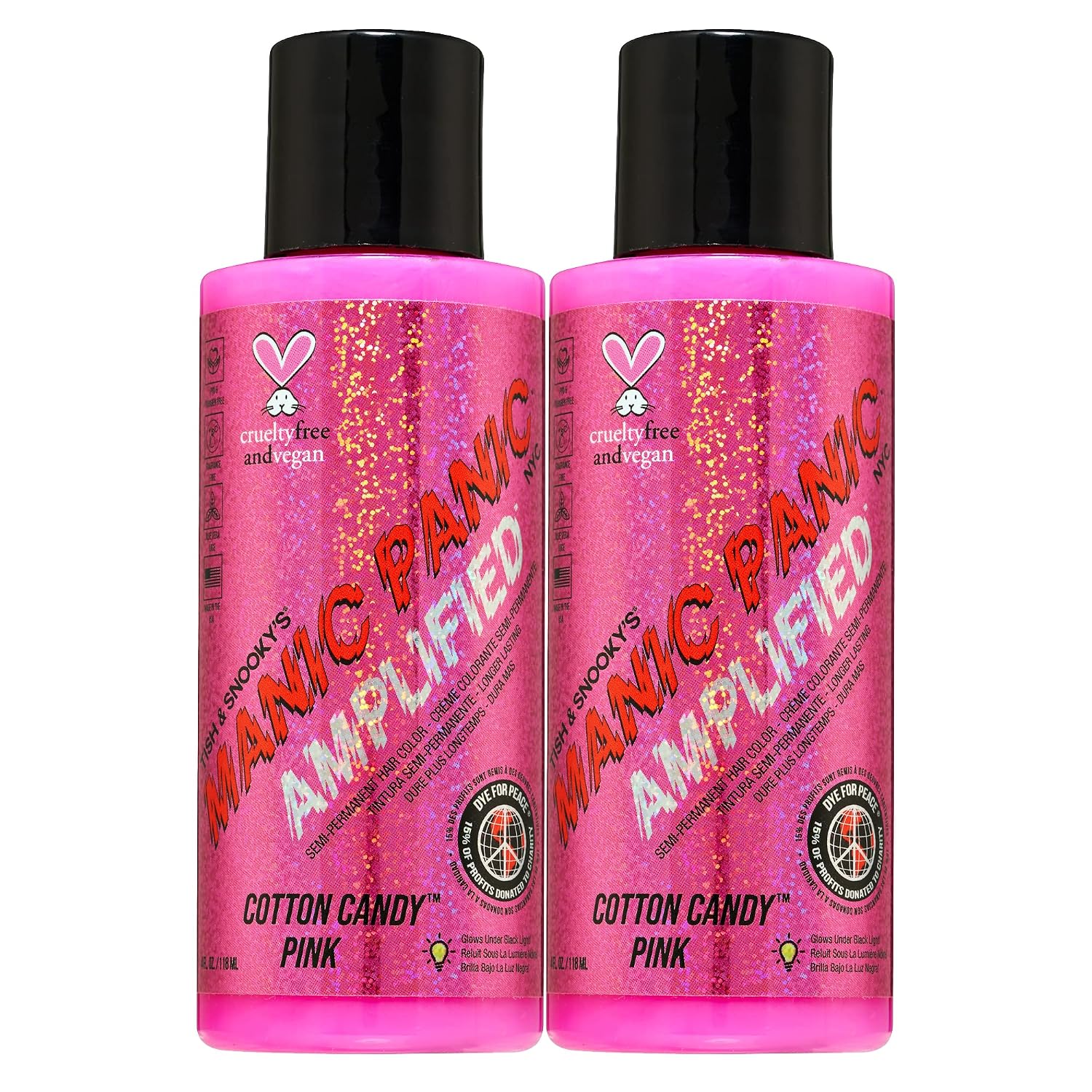 MANIC PANIC Cotton Candy Pink Hair Color - Amplified - Semi Permanent Hair Dye - Bright Pink Cool Toned Color - Glows in Blacklight - Vegan, PPD & Ammonia-Free - For Coloring Hair on Women & Men