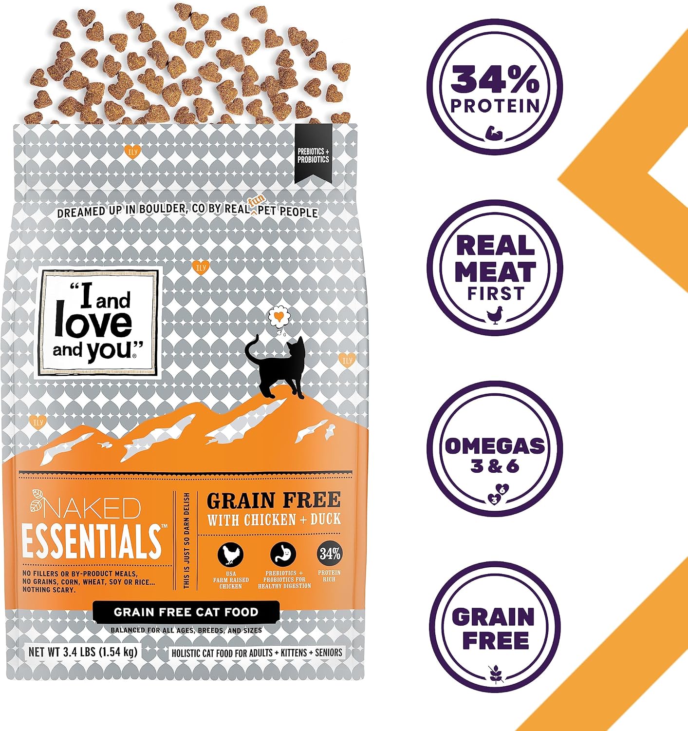 I and love and you Naked Essentials Dry Cat Food - Salmon + Trout - Grain Free, Real Meat, No Fillers, Prebiotics + Probiotics, 3.4lb Bag