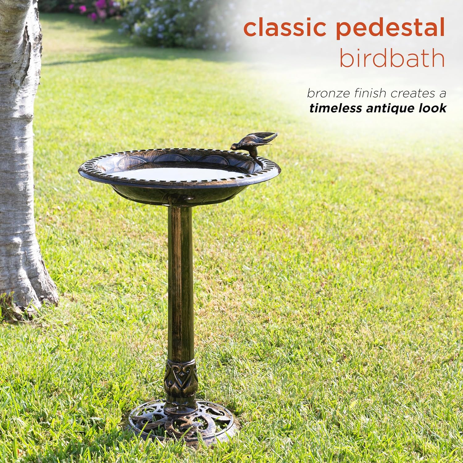 Alpine Corporation 33" Tall Outdoor Lotus Birdbath Yard Statue, Stunning Garden Accent to Attract Birds - Durable Polypropylene Construction for Patio, Deck, or Yard, Green