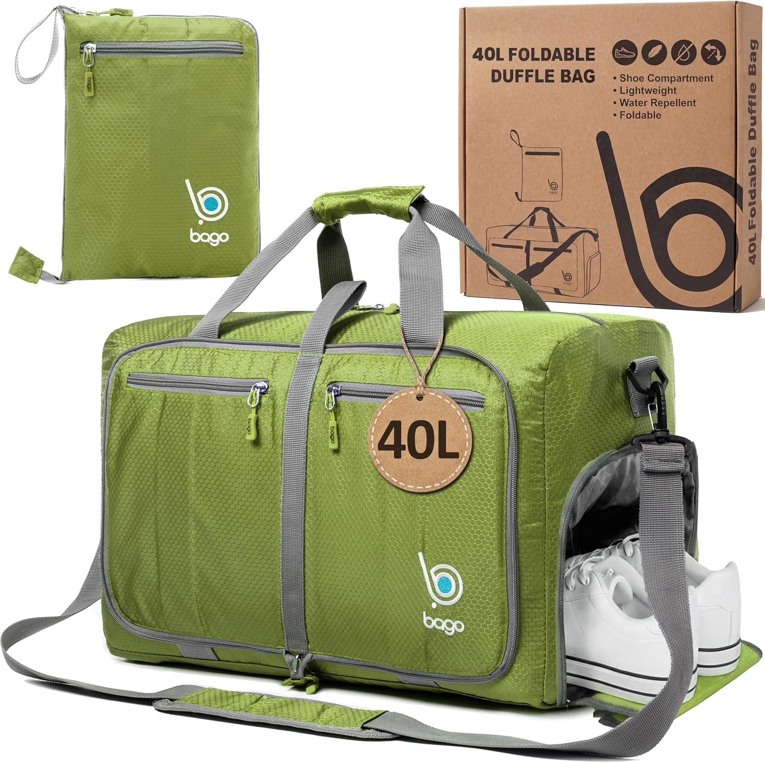 Bago Large Duffle Bag for Travel Women & Men. Durable Lightweight Foldable Travel Duffel Bags For Traveling Women. 80L Duffle Bags For Overnight Bag With Shoe Compartment Collapsible Weekender duffel