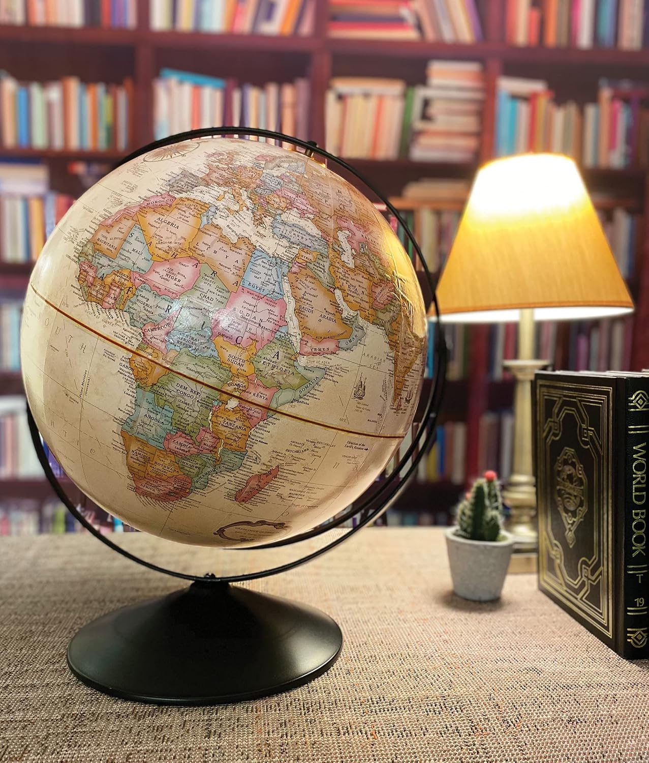 Replogle Eureka 16 inch desktop globe with up to date antique raised relief map and full swing gyromatic assembly. The beautiful antique ocean product has vast amounts of up-to-date information will pique the interest of any geographical connoisseur of a…