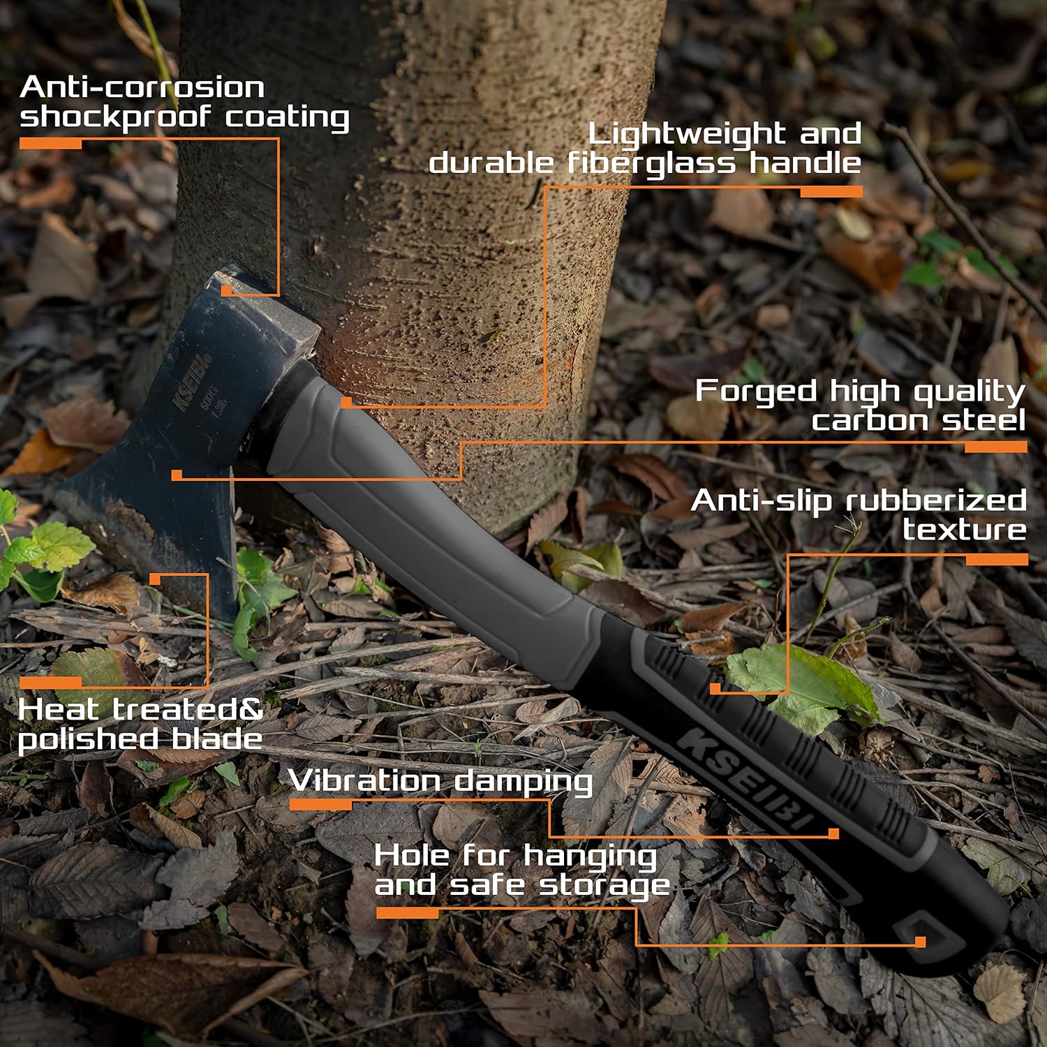 KSEIBI Wood Axe, Small Outdoor Camp Hatchet for Splitting and Kindling Wood