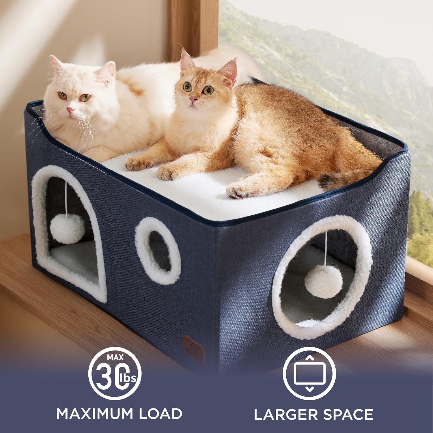 Bedsure Cat House Bed for Indoor Cats with Fluffy Ball and Scratch Pad,Grey