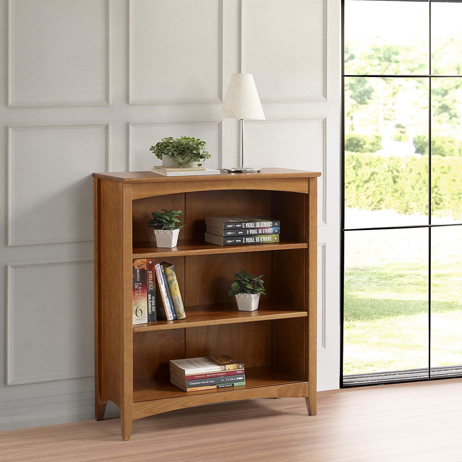 Shaker Style 3 Shelf Bookcase / Solid Wood / 36" High / Adjustable Shelving / Closed Back / Display Bookshelf for Living Room, Bedroom, Home and Office, White
