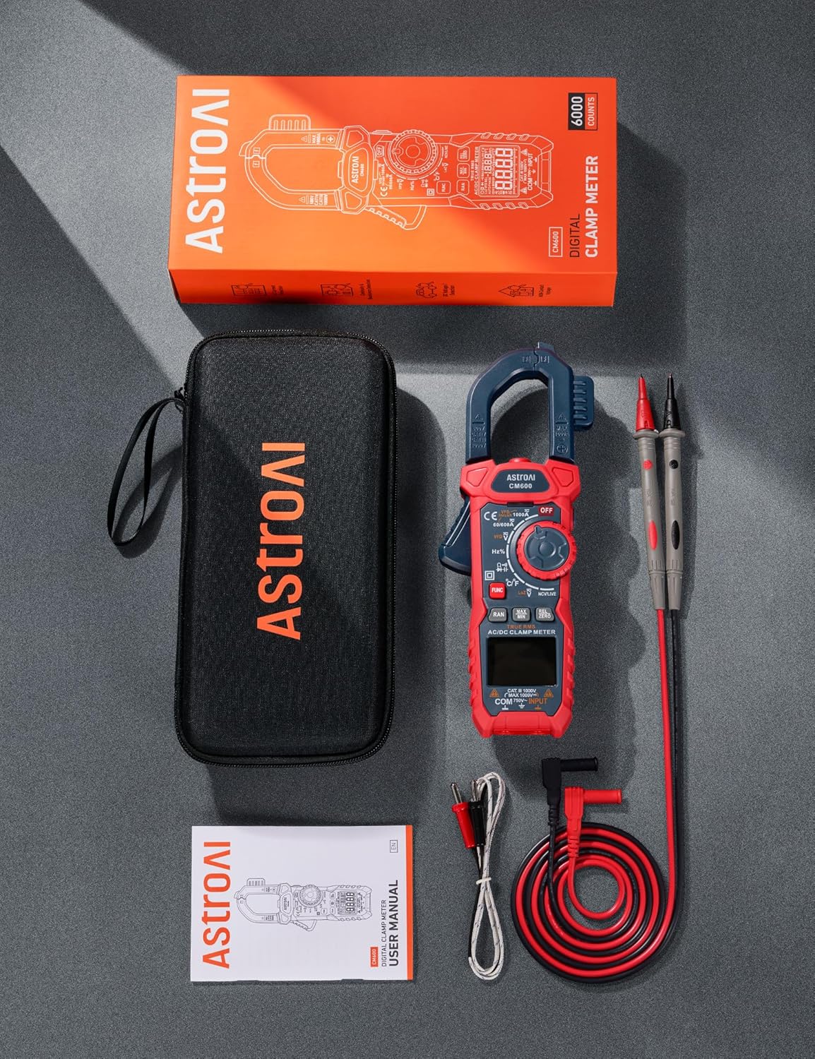 AstroAI Digital Clamp Meter Multimeter 2000 Counts Amp Voltage Tester Auto-ranging with AC/DC Voltage, AC Current, Resistance, Capacitance, Continuity