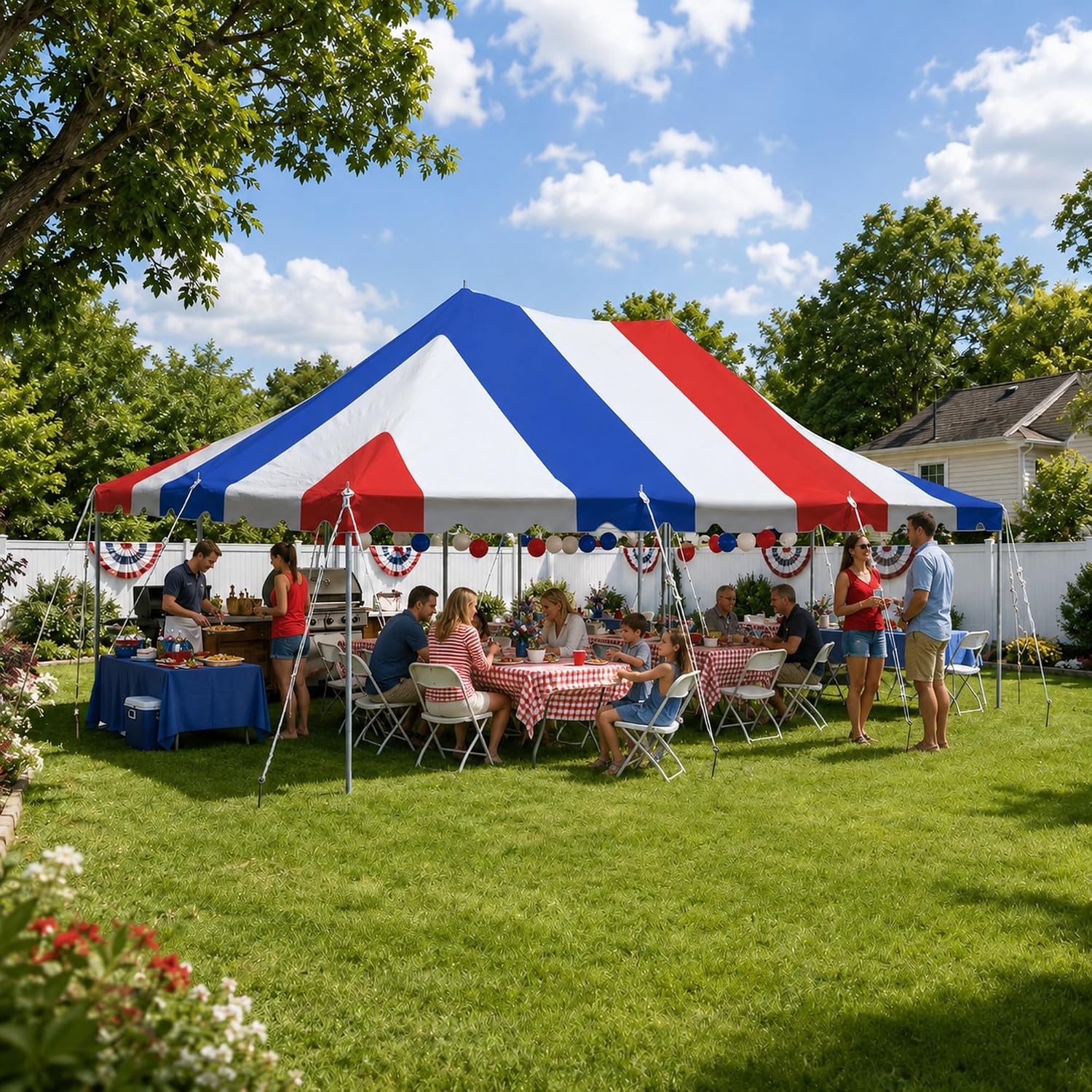 20’ x 20’ Weekender Canopy Pole Tent, Indoor and Outdoor Heavy Duty Easy Up, 80 Person Capacity Tent for Parties, Weddings, and Events, Commercial and Residential Use, PVC White Top | Easy Up Weekender Canopy Tent With 80 Person Capacity - Outdoor Canopi…