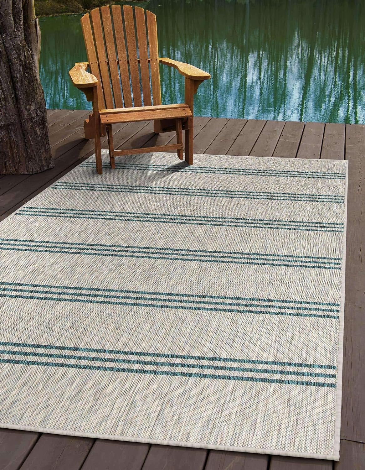Unique Loom Outdoor Collection Area Rug - Anguilla (9' x 12' Rectangle, Blue/ Ivory)