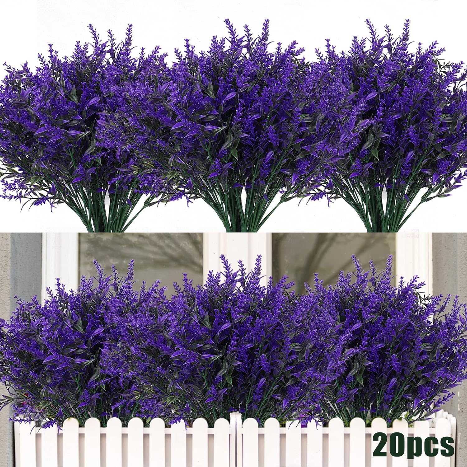 RECUTMS Artificial Greenery Lavender Fake Shrubs Flowers 8 Pcs UV Resistant