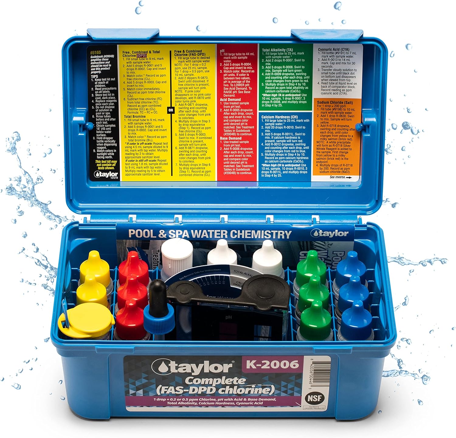 Taylor Pool Water Test Kit, Complete Swimming Pool Water Test Kit, for Chlorine, pH, and Alkaline Levels, Ideal for Pools, Hot Tubs, and Spas