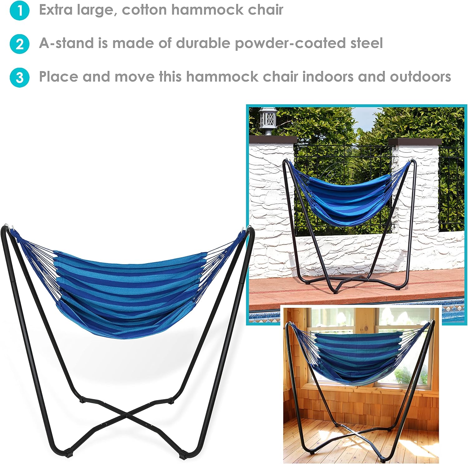 Sunnydaze Hanging Hammock Chair with Stand, Sunset | Space-Saving, Indoor or Outdoor Use, 330-Pound Capacity, Powder-Coated Steel Construction