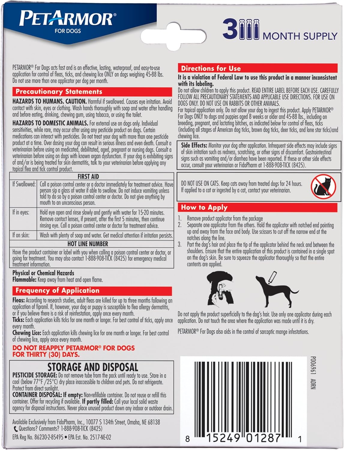 PetArmor Flea & Tick Topical Dogs 45-88 lbs, Fipronil, 3-Month | Ideal for Large Dogs 45-88 lbs; Kills Adult Fleas in 24-48 hrs; 3-month supply; Vet-Quality, No Rx Needed