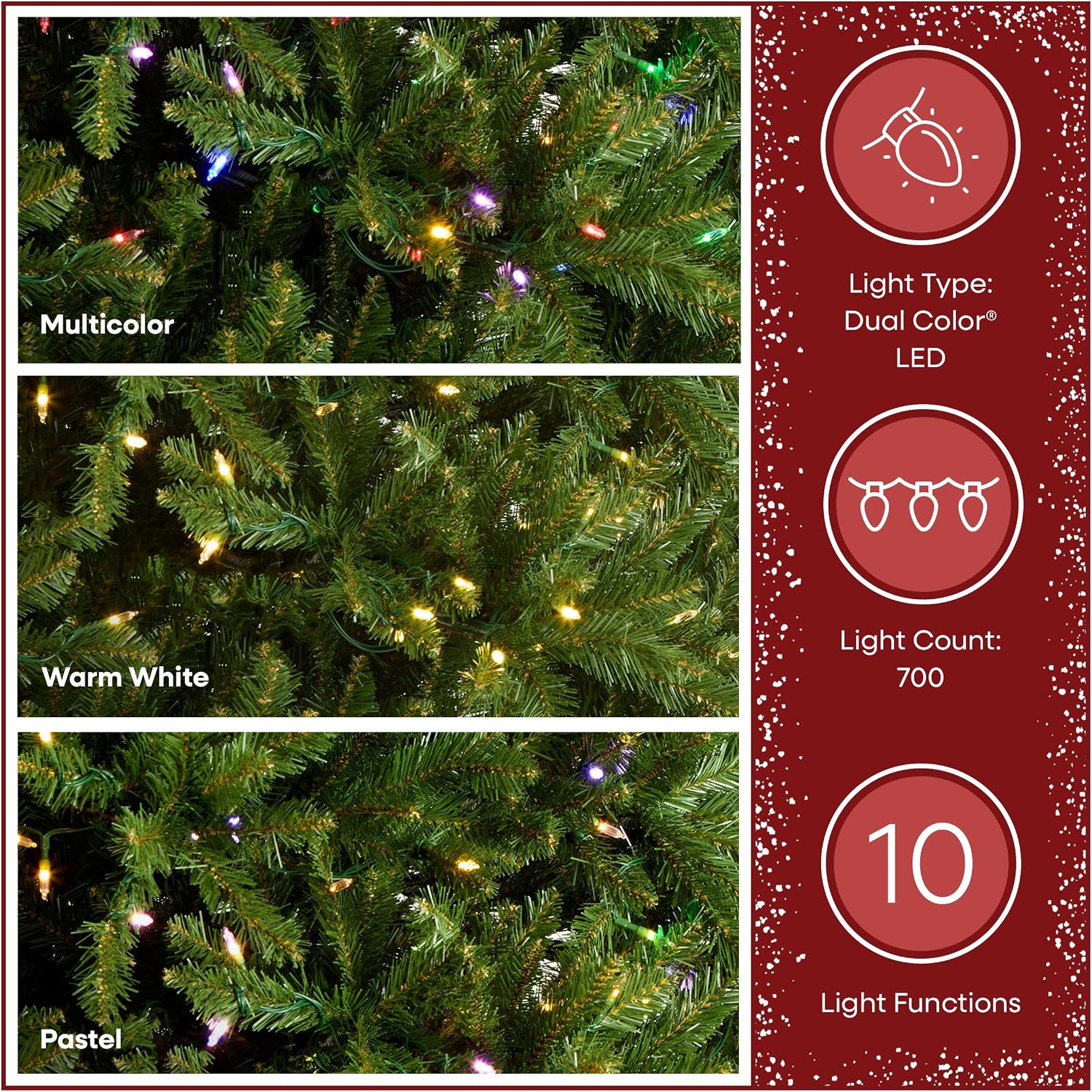 National Tree Company 7.5ft Pre-Lit Dunhill Fir Artificial Christmas Tree | 700 LED Lights, 10 Light Functions, 2,514 Tips, Foot Pedal, Includes Stand, Green