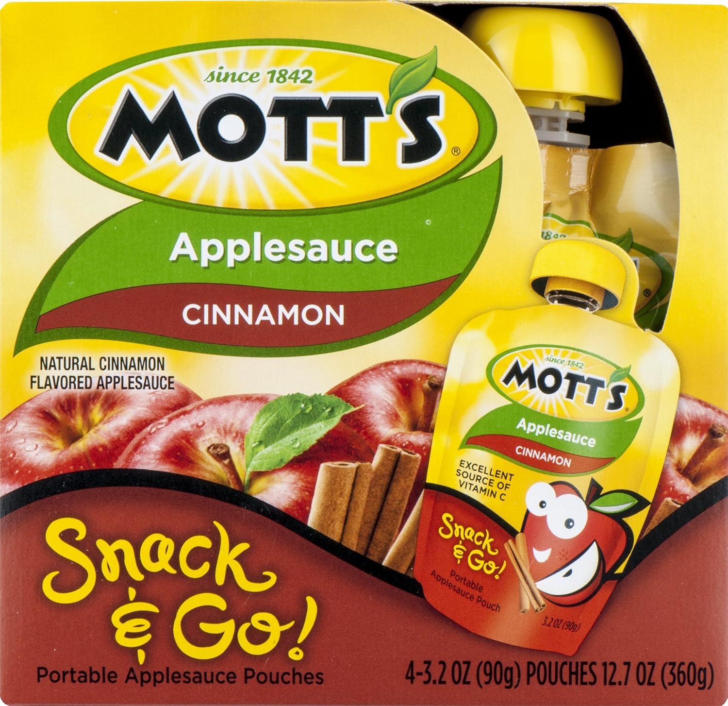 Mott's Cinnamon Applesauce, 3.2 oz clear pouches, 12 count