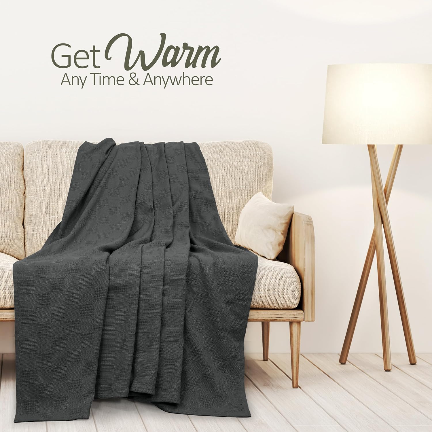 Oakias 100% Cotton Blanket Queen Size, White 90 x 90 Inches – 350 GSM Soft