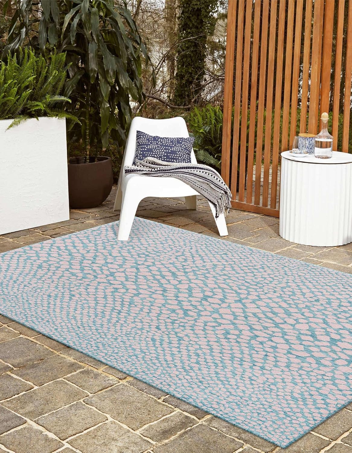 Unique Loom Outdoor Collection Area Rug - Cape Town (9' x 12' Rectangle, Blue/Ivory)