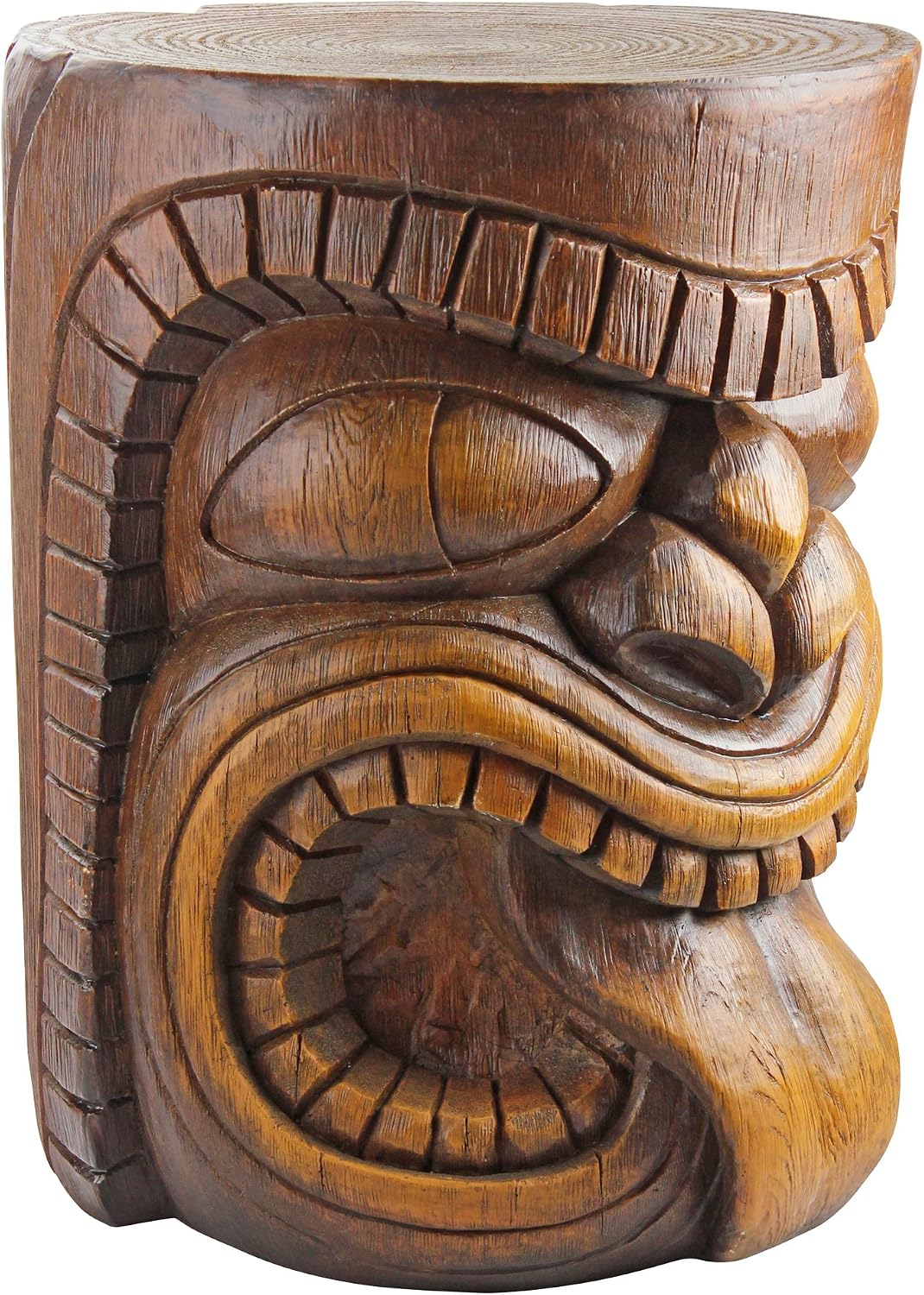 Design Toscano Grand Tiki Face Kanaloa Teeth Indoor/Outdoor Side Table Statue, Patio, Bar, Den, 20 inch tall, Cast Stone Resin, Woodtone Finish