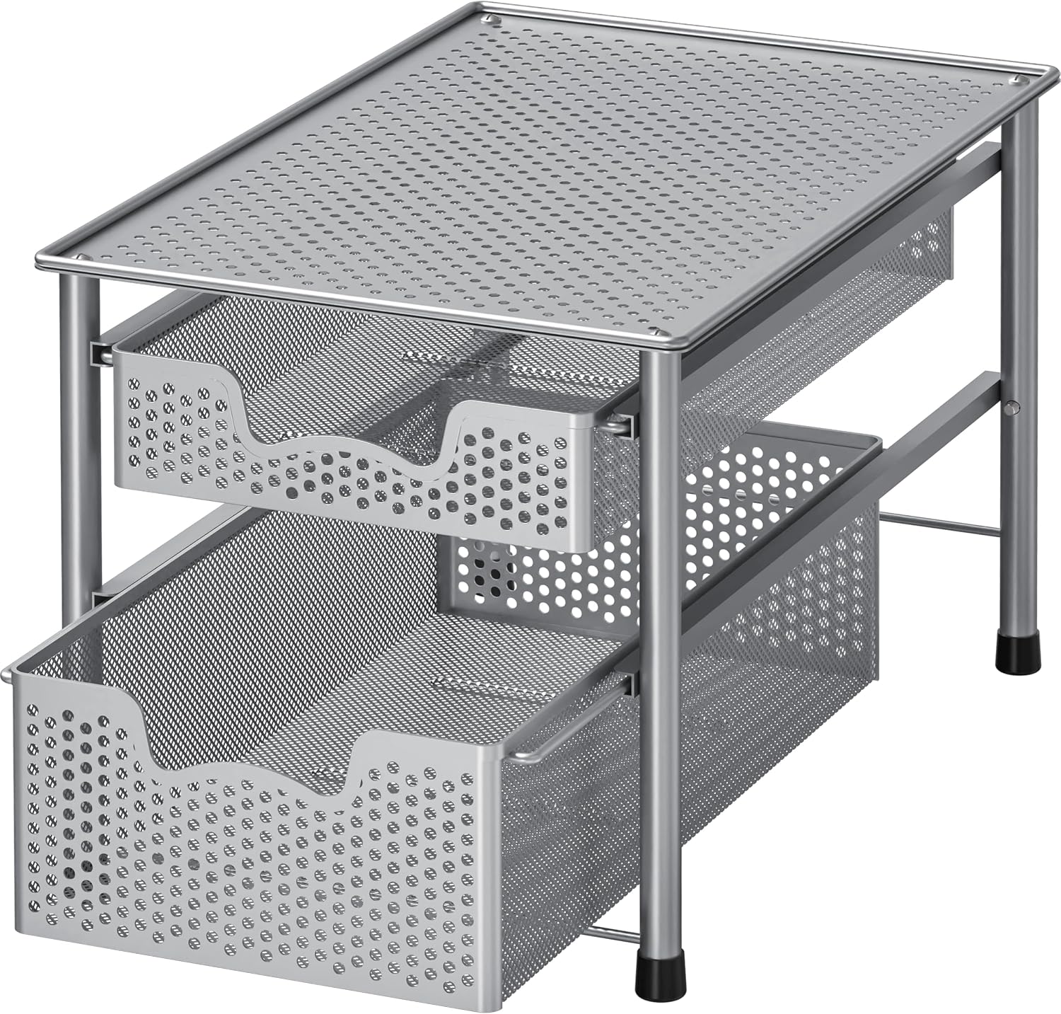 Simple Houseware Stackable 3 Tier Sliding Basket Organizer Drawer, Silver