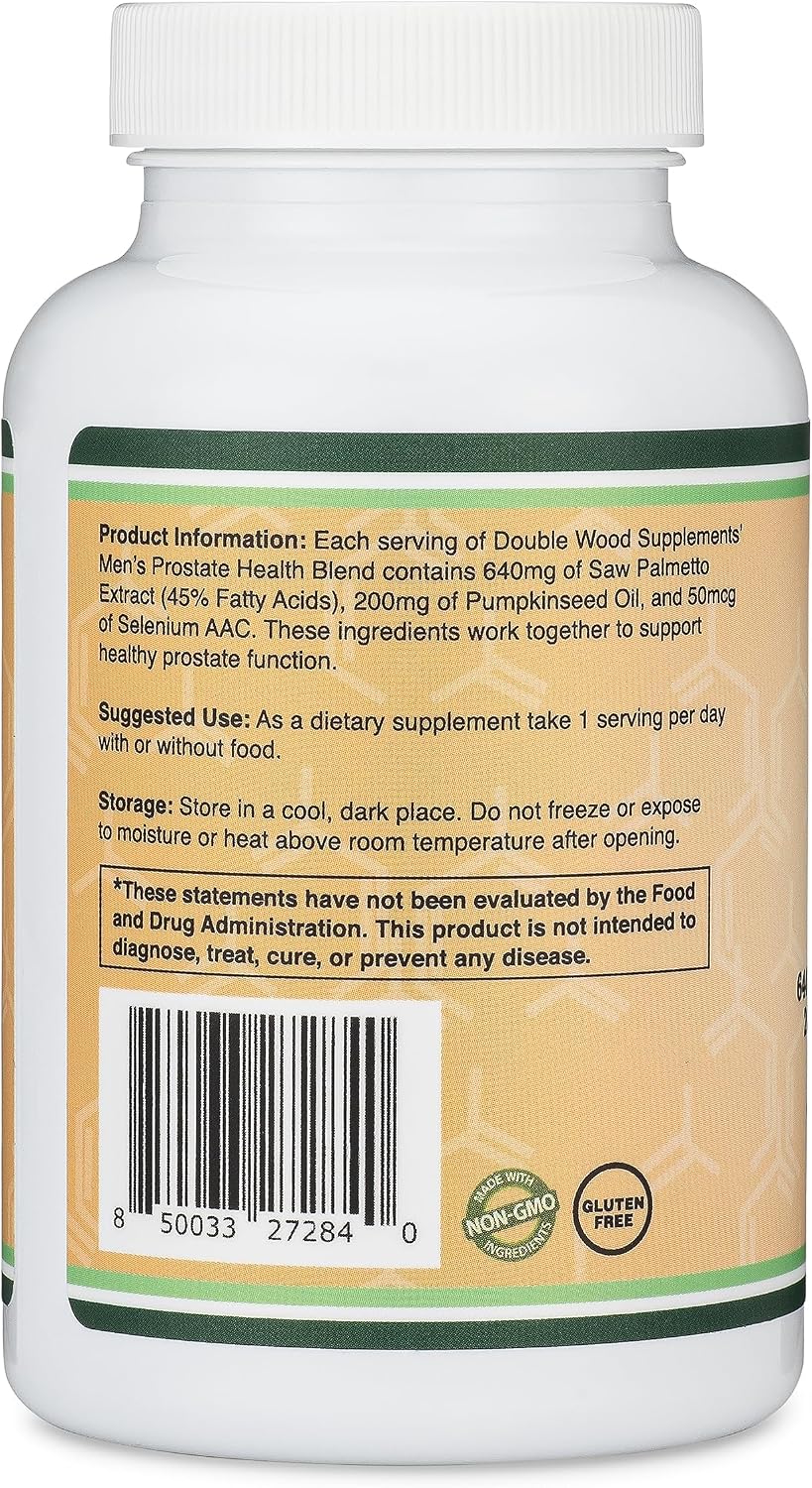 Prostate Support Saw Palmetto + Pumpkin Seed Oil, Fewer Night Trips, 120ct | Daily Prostate + Urinary Control Supplement, Saw Palmetto