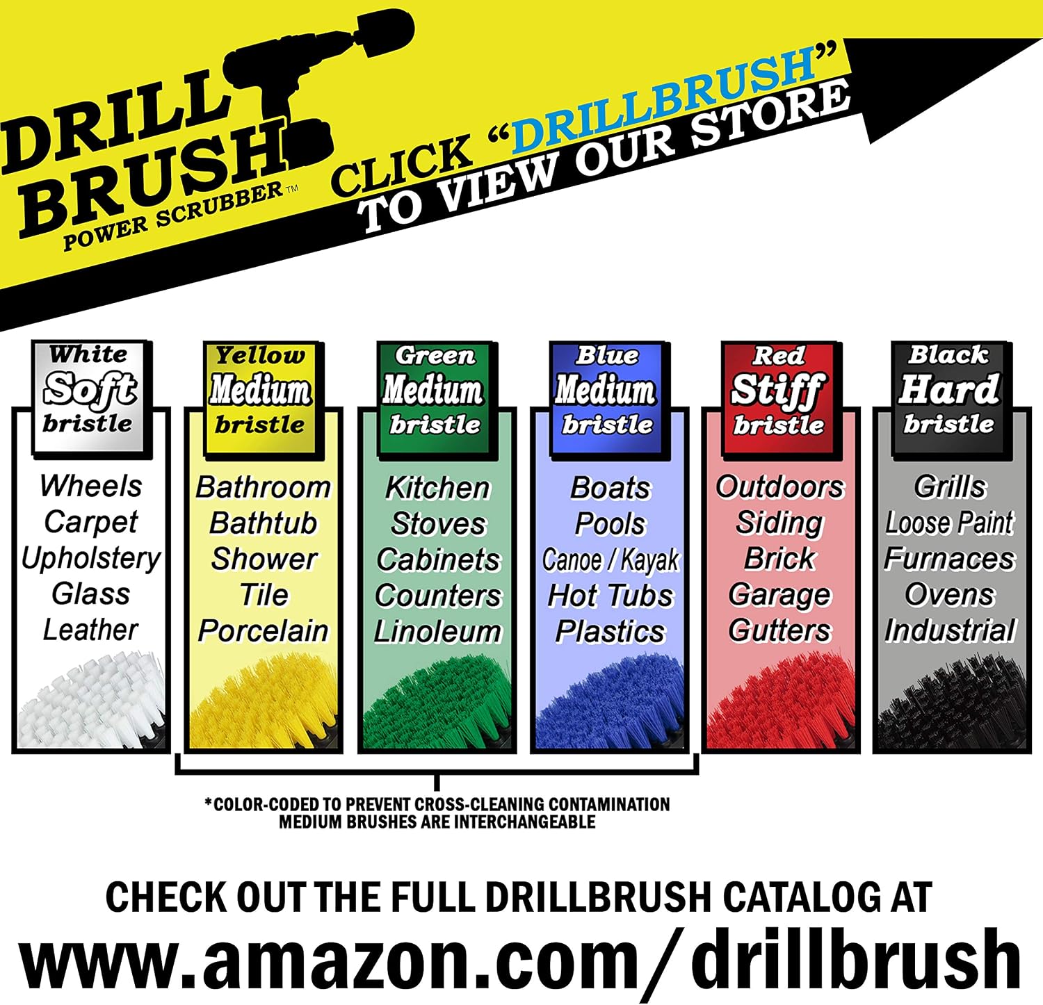 Drillbrush Drill Brush Attachment Set for Bathroom, Tile & Grout Cleaning | Power Scrubber Brush Kit for Bathtub & Shower - All-Purpose Household Cleaning Brushes for Drill - Electric Grout Cleaner Kit