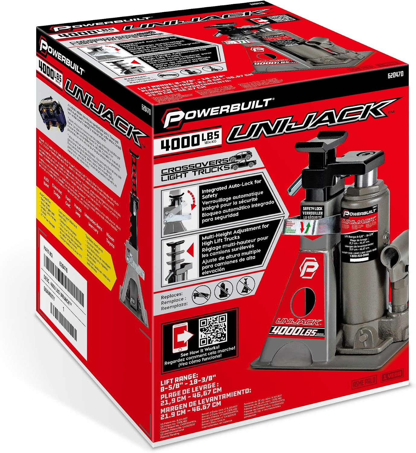 Powerbuilt 3 Ton, Bottle Jack and Jack Stands in One, 6000 Pound Capacity, All-in-One Car Lift, Heavy Duty Vehicle Unijack, Wide Base, 620471