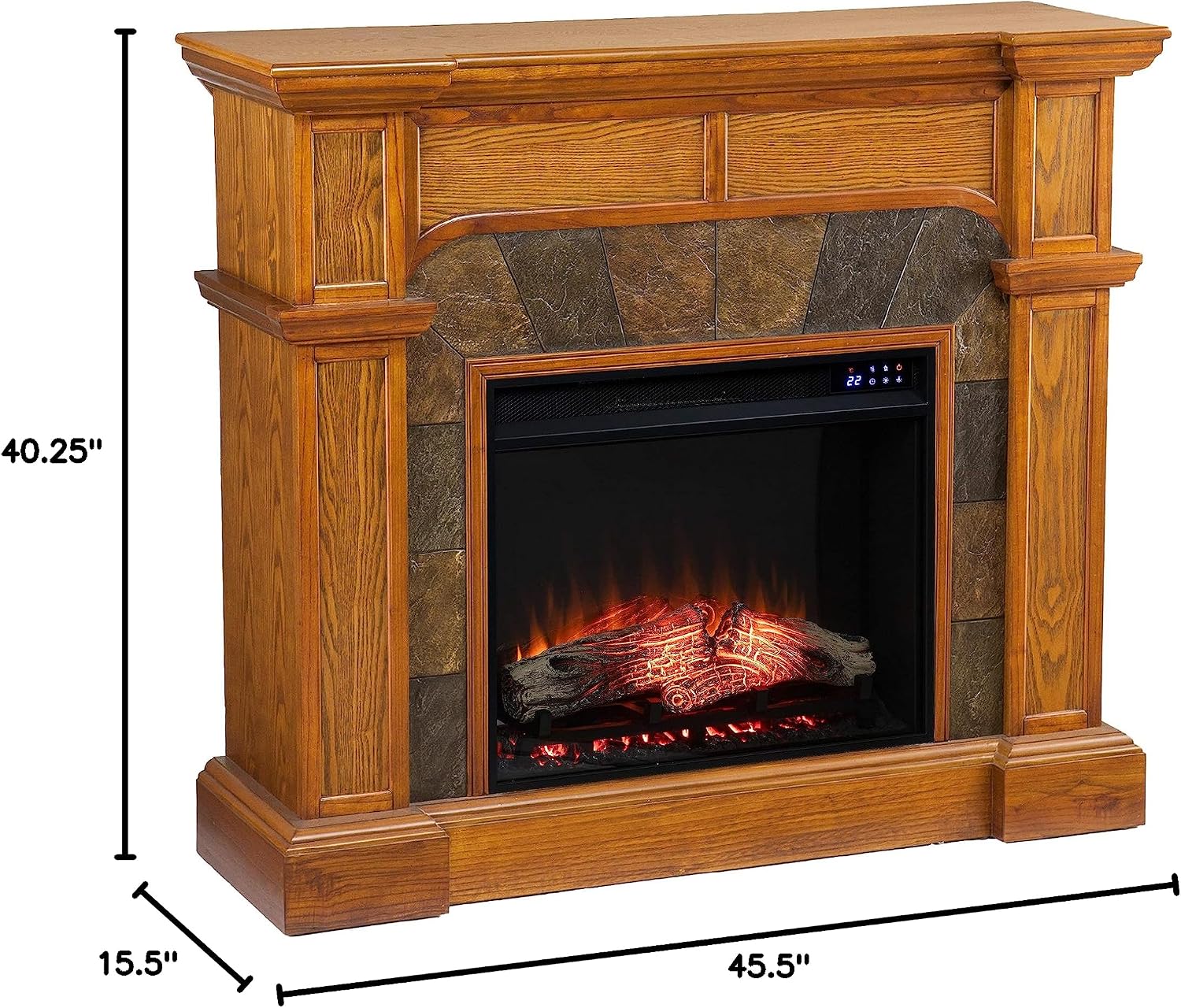 SEI Furniture Cartwright Corner Convertible Earth Tone Tile Electric Fireplace, New Mission Oak