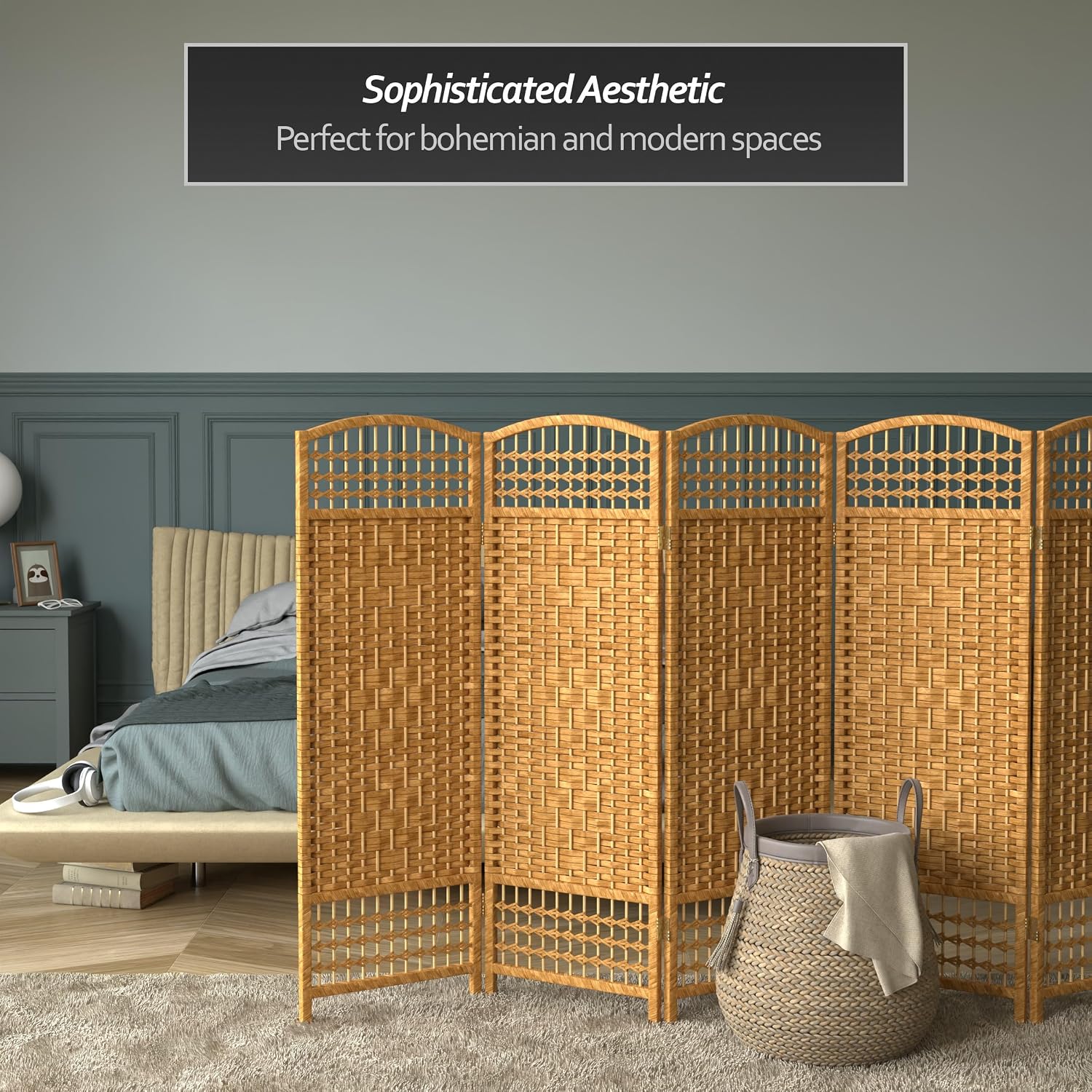 4 ft. Short Fiber Weave Folding Screen - Natural - 4 Panels