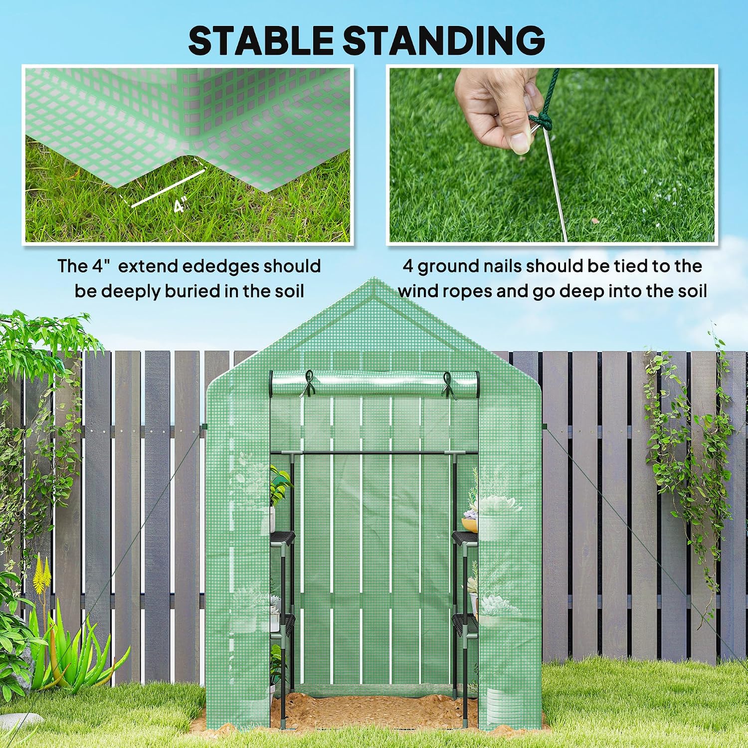 Outsunny 56" x 29" x 76" Portable Walk-in Garden Greenhouse with Built in 3-Tier Shelves
