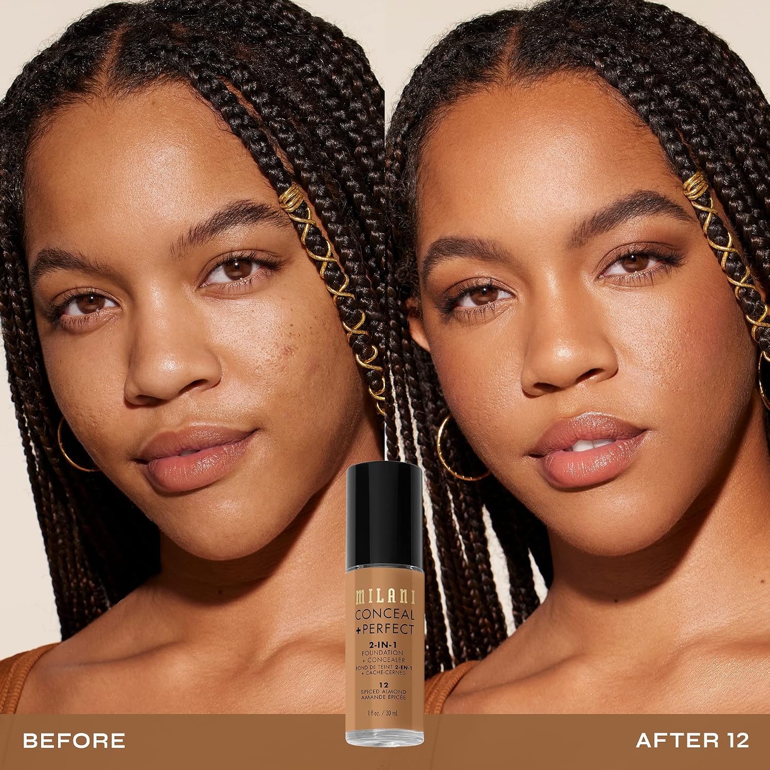Milani Conceal + Perfect 2-in-1 Foundation + Concealer Makeup -13-Chestnut | Medium-To-Full Coverage, Natural-Matte Finish. Under Eye Corrector, Cover Redness & Imperfections. Waterproof & Sweat-Proof.