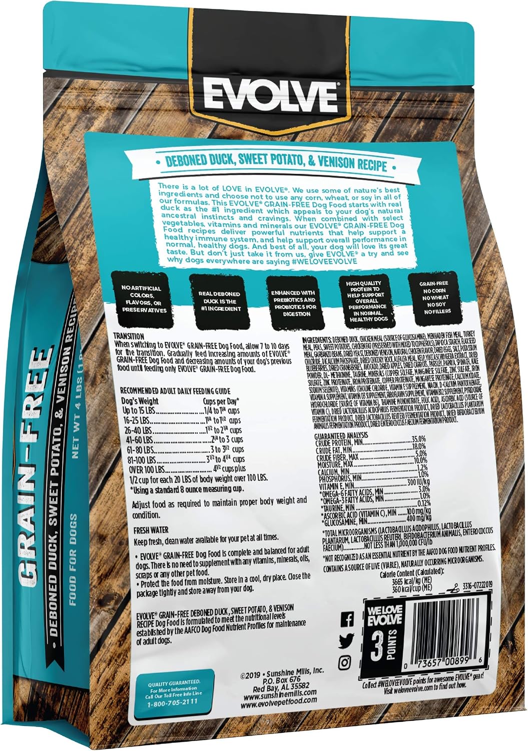 Evolve Grain Free Deboned Duck, Sweet Potato & Venison Recipe Dry Dog Food, 3.5 lb.