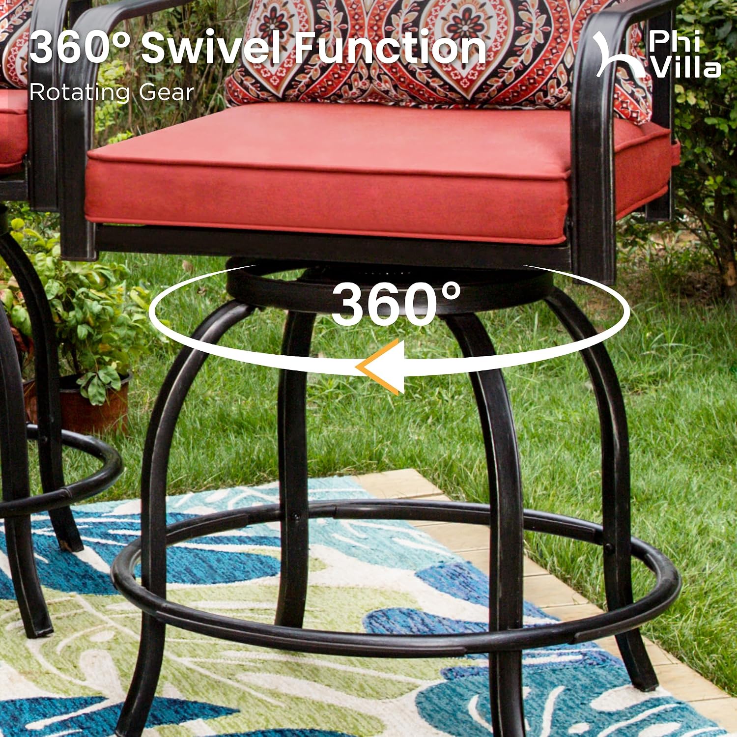 PHI VILLA Outdoor Bar Set 3 PCS Patio Bistro Table & Swivel Stools