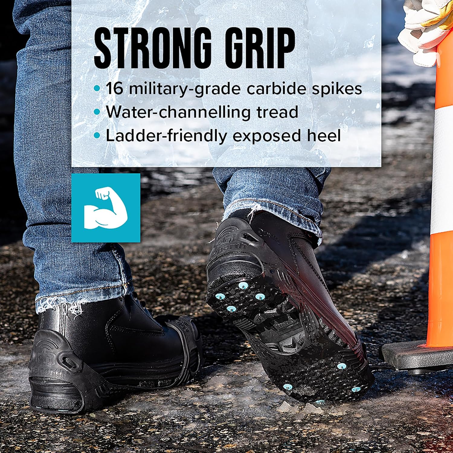 Due North All Purpose Industrial Ice Cleats for Men & Women - Traction Aids for Walking & Working on Snow/Ice - 16 Spikes
