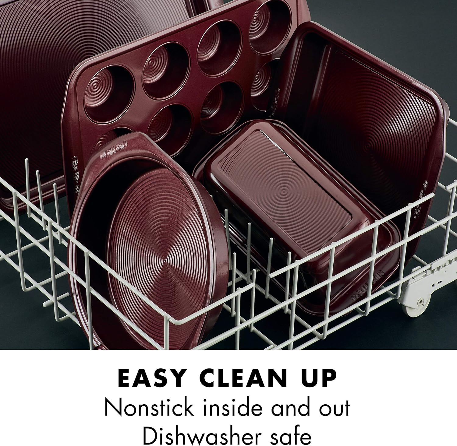 Circulon Nonstick Bakeware Set with Nonstick Cookie Sheet, Bread Pan, Bakings Pan and Cake Pans - 5 Piece, Chocolate Brown