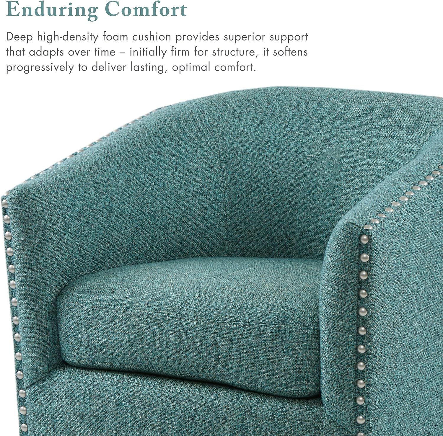 Madison Park Swivel Barrel Accent Chair, Upholstered Curved Back with 7-Inch Thick Woven Cushion, 360° Swivel, Nailhead Trim, Comfy Chair for Living Room, Bedroom, Office, 28" Wide, Neutral, Tyler