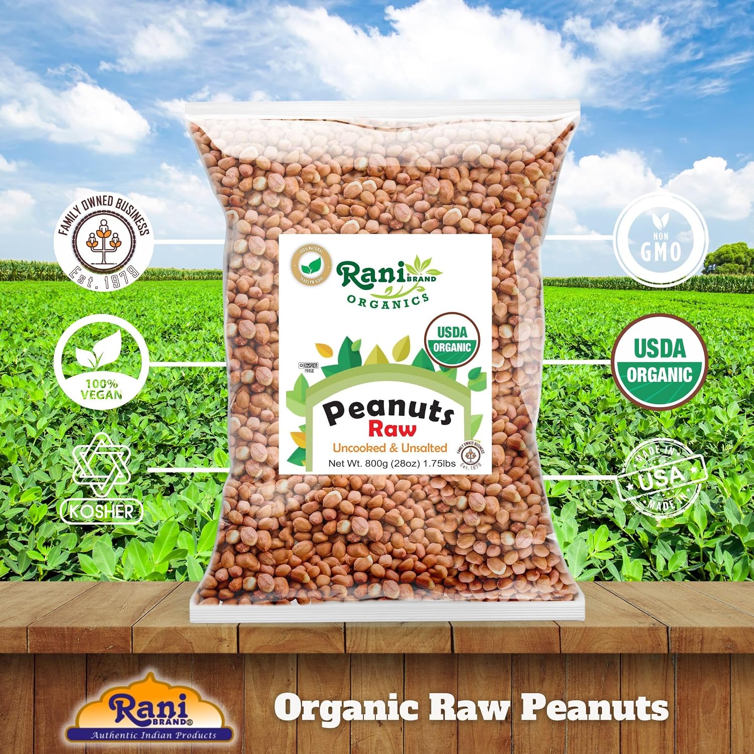 Rani Peanuts, Raw Whole With Skin (uncooked, unsalted) 14oz (400g) ~ All Natural | Vegan | Kosher | Gluten Friendly | Fresh Product of USA ~ Spanish Grade Groundnut/Red-skin