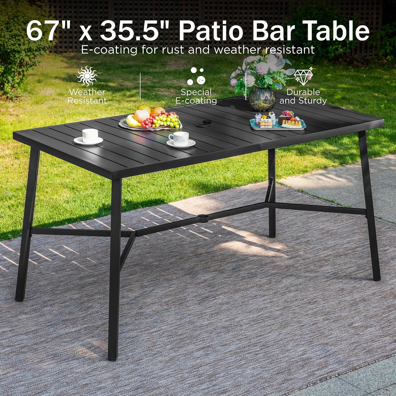 PHI VILLA Outdoor Bar Set 3 PCS Patio Bistro Table & Swivel Stools