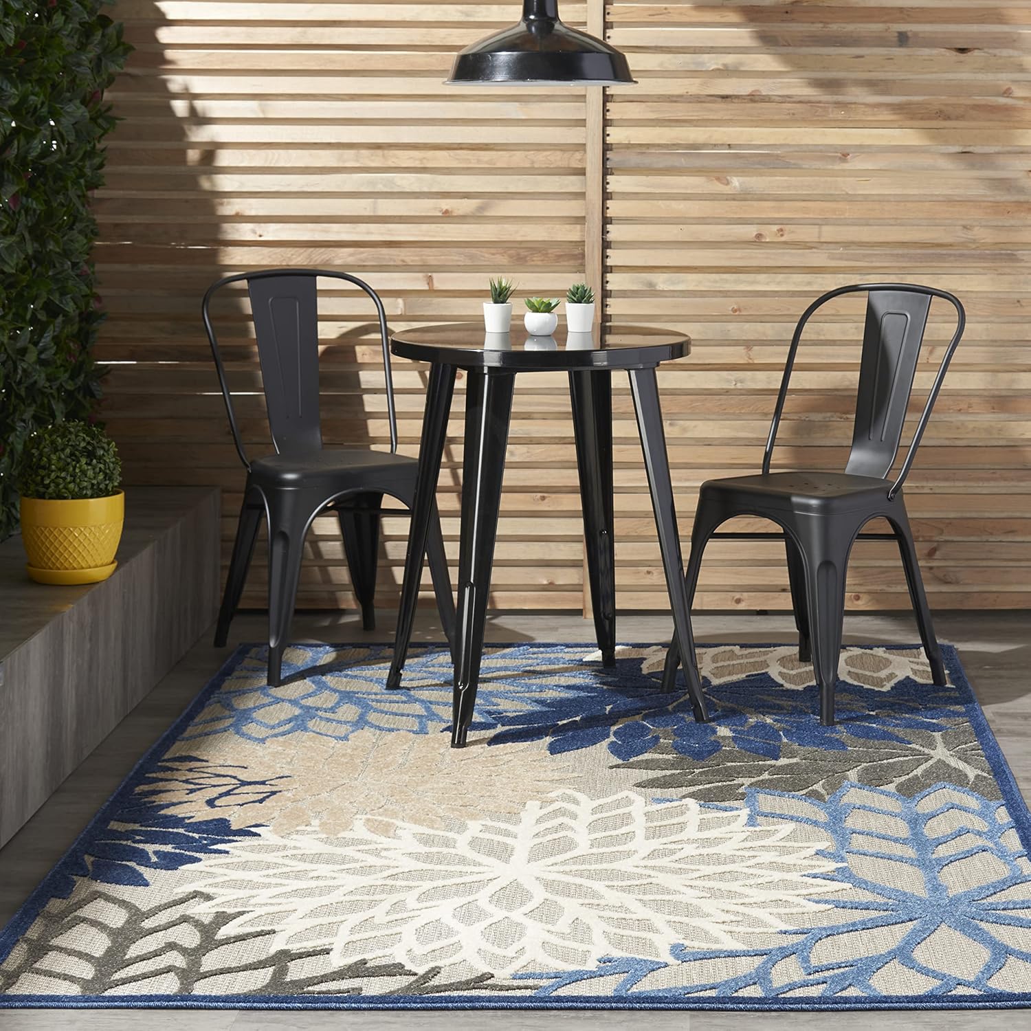 Nourison Home Aloha Indoor/Outdoor Black White 2'8" x 4' Area Rug, Tropical, Botanical, Easy Cleaning, Non Shedding, Bed Room, Living Room